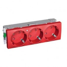 Prise standard allemand 2P + T 16A 3 postes à 45° rouge lumineuse à détrompage