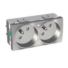 Prise double 2P T 45 lumineuse aluminium