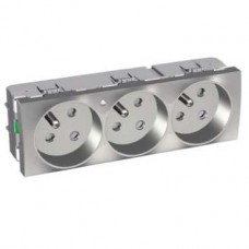 Prise triple 2P T 45 lumineuse aluminium
