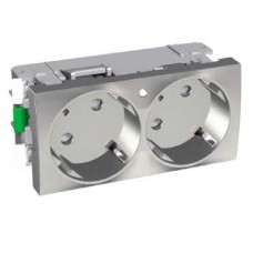 Prise double allemand 2 P T 45 lumineuse aluminium