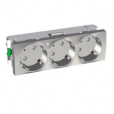 Prise triple allemand 2 P T 45 lumineuse aluminium