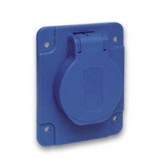 Socle prise SCHUKO encastrée 65X85 fixe lat bleu IP54 220V 2PT