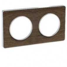 Plaque de finition Touch horizontal ou vertical 2 postes Noyer gris flanelle avec liseré aluminium 