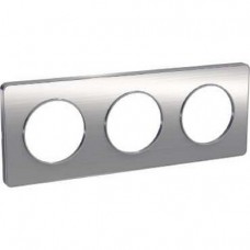 Plaque aluminium brossé liseré blanc 3 postes horizontaux/verticaux 71 mm