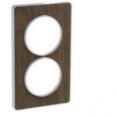 Plaque de finition Touch vertical 2 postes Noyer gris flanelle avec liseré aluminium 