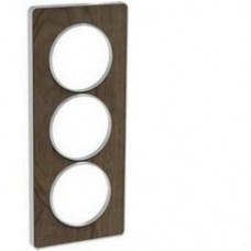 Plaque de finition Touch vertical 3 postes Noyer gris flanelle avec liseré aluminium 