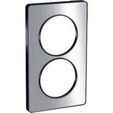 Plaque Aluminium brossé liseré Anth. 2 postes Verti. entraxe 57mm