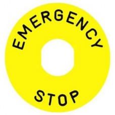 Étiquette circulaire Ø90mm jaune  - LOGO EN13850 - EMERGENCY STOP